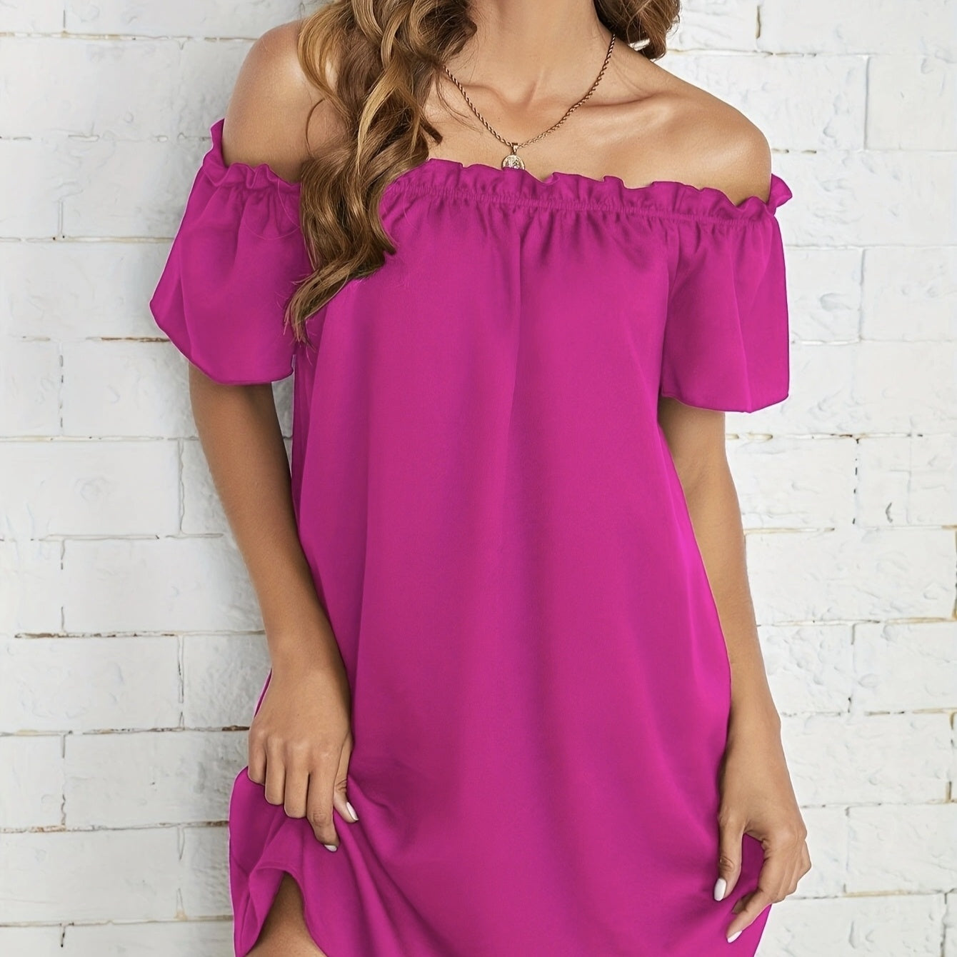 Women Fashion Off Shoulder Ruffle Casual Dress