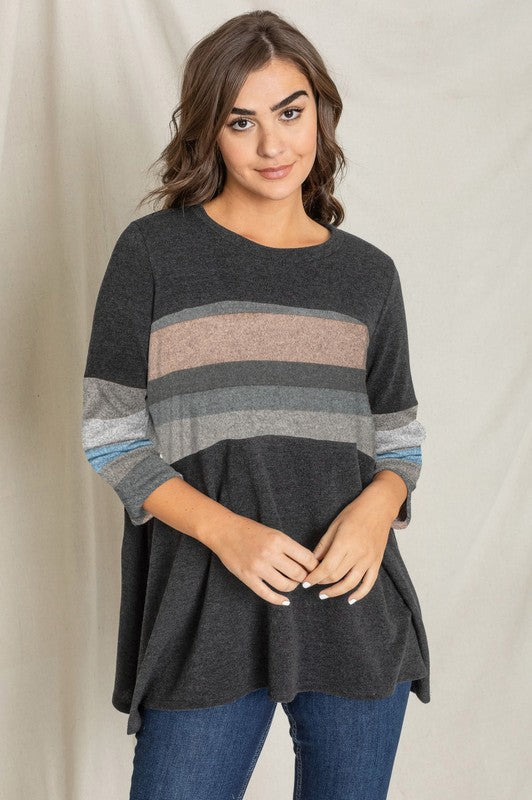 Knit Stripe Panel A Line Tunic