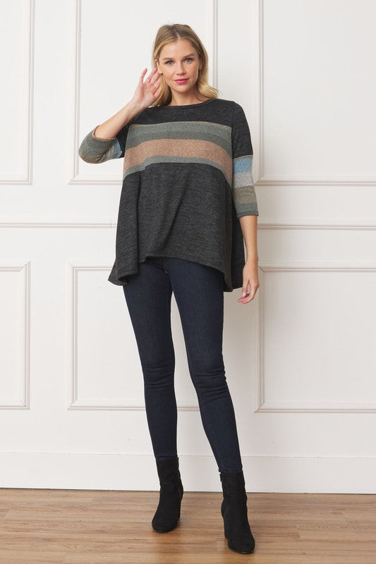 Knit Stripe Panel A Line Tunic