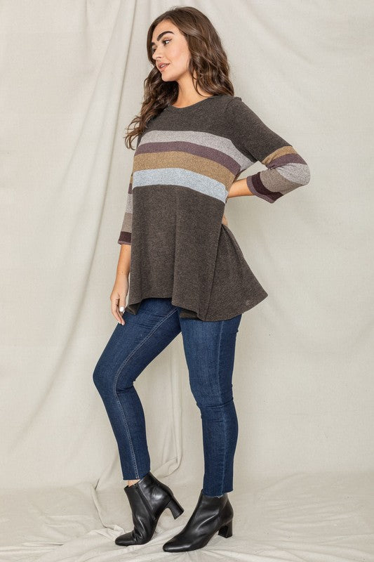 Knit Stripe Panel A Line Tunic