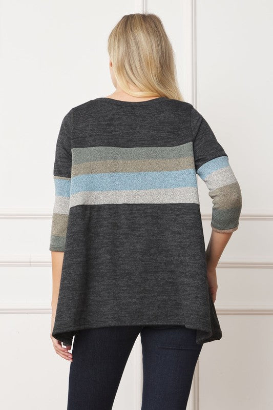 Knit Stripe Panel A Line Tunic
