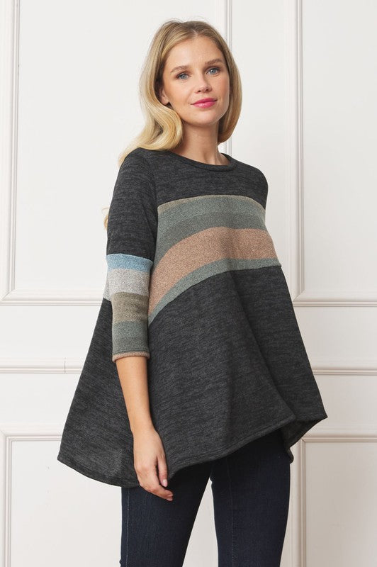 Knit Stripe Panel A Line Tunic