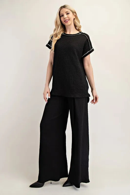 Celeste Full Size Relaxed-fit Textured Top with Short Sleeves Plus Siz