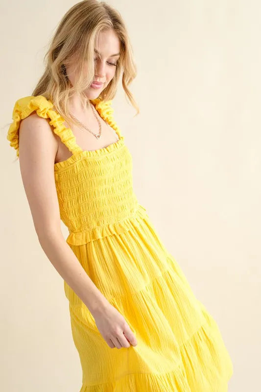And The Why Ruched Shoulder Strap Detail Midi Dress