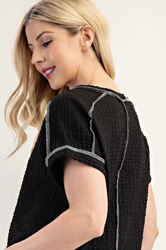 Celeste Full Size Relaxed-fit Textured Top with Short Sleeves Plus Siz