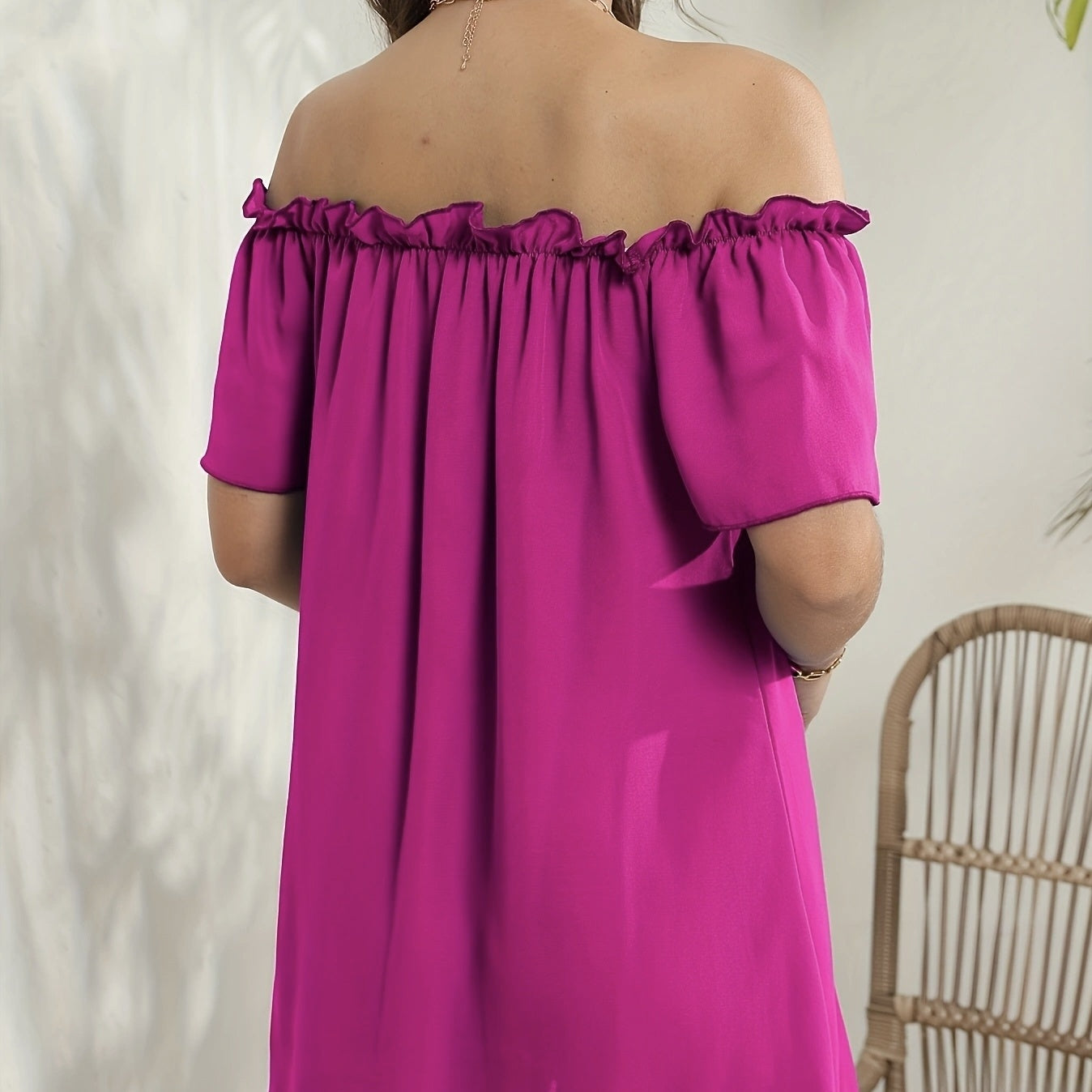 Women Fashion Off Shoulder Ruffle Casual Dress