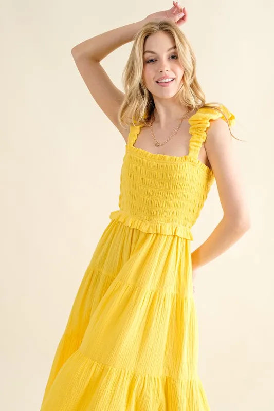 And The Why Ruched Shoulder Strap Detail Midi Dress