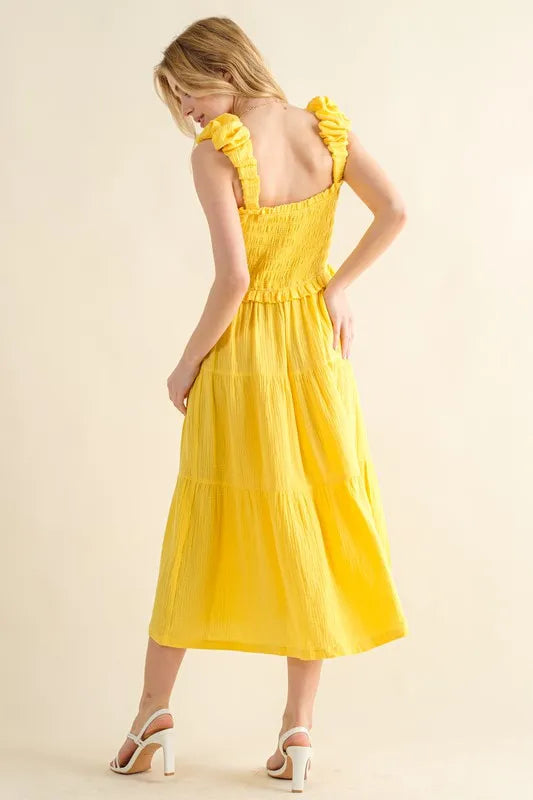 And The Why Ruched Shoulder Strap Detail Midi Dress