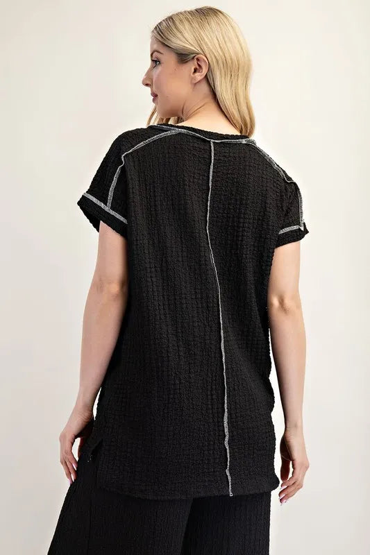 Celeste Full Size Relaxed-fit Textured Top with Short Sleeves Plus Siz