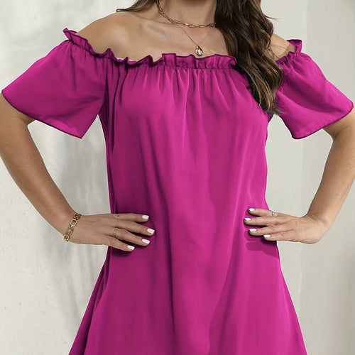 Women Fashion Off Shoulder Ruffle Casual Dress