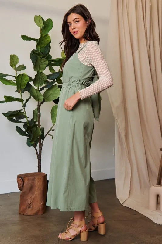 Davi & Dani Creased Wide Legs Elastic Waist Jumpsuit
