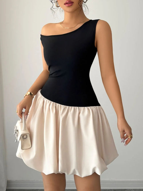 Contrast Single Shoulder Mini Tank Dress
