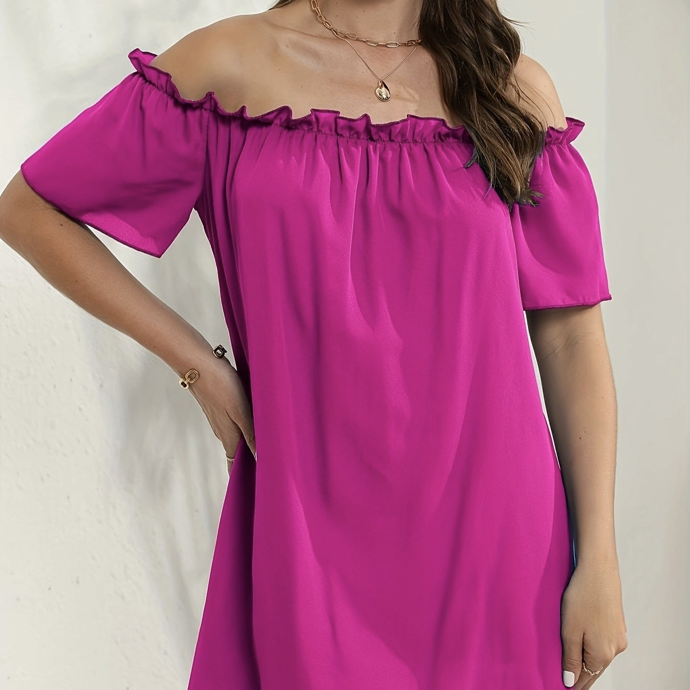 Women Fashion Off Shoulder Ruffle Casual Dress