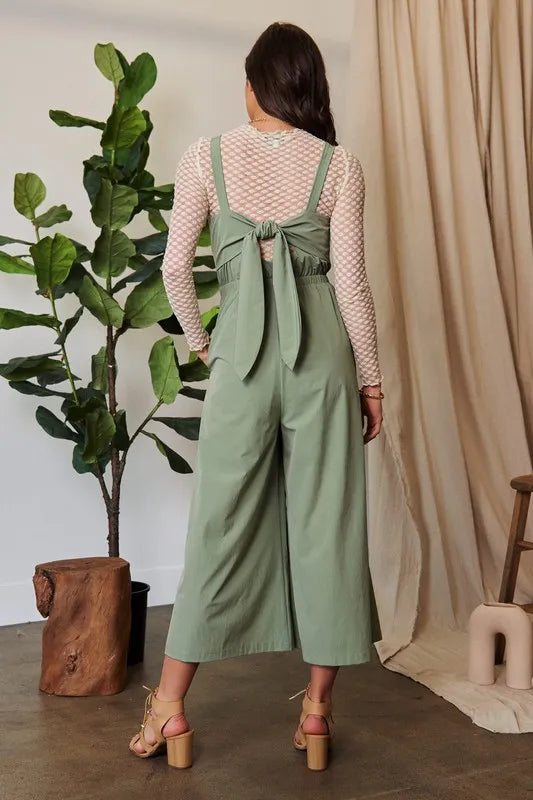 Davi & Dani Creased Wide Legs Elastic Waist Jumpsuit