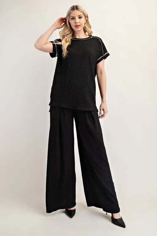 Celeste Full Size Relaxed-fit Textured Top with Short Sleeves Plus Siz