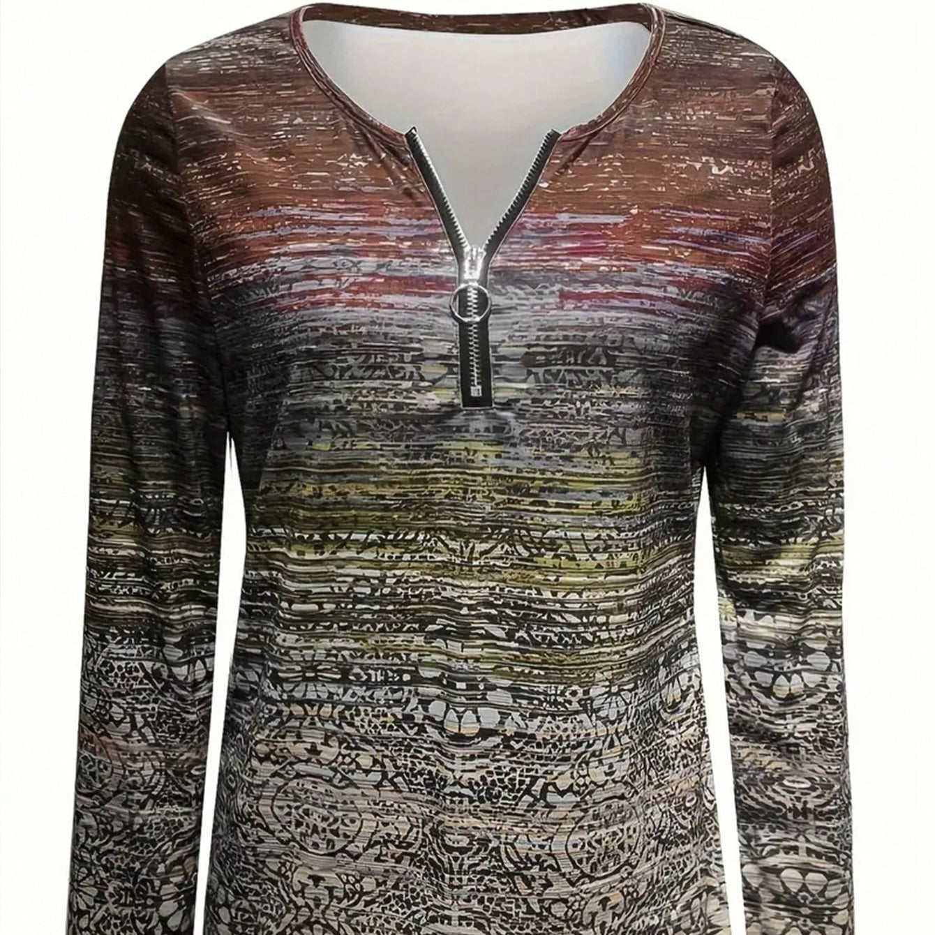 Women Retro Round Neck Printed Long Sleeve T-Shirt Top