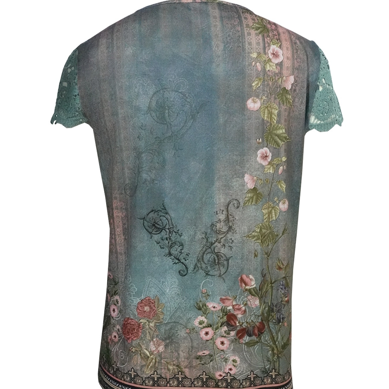 Women Floral Print Fashionable All-Match Lace Short Sleeves